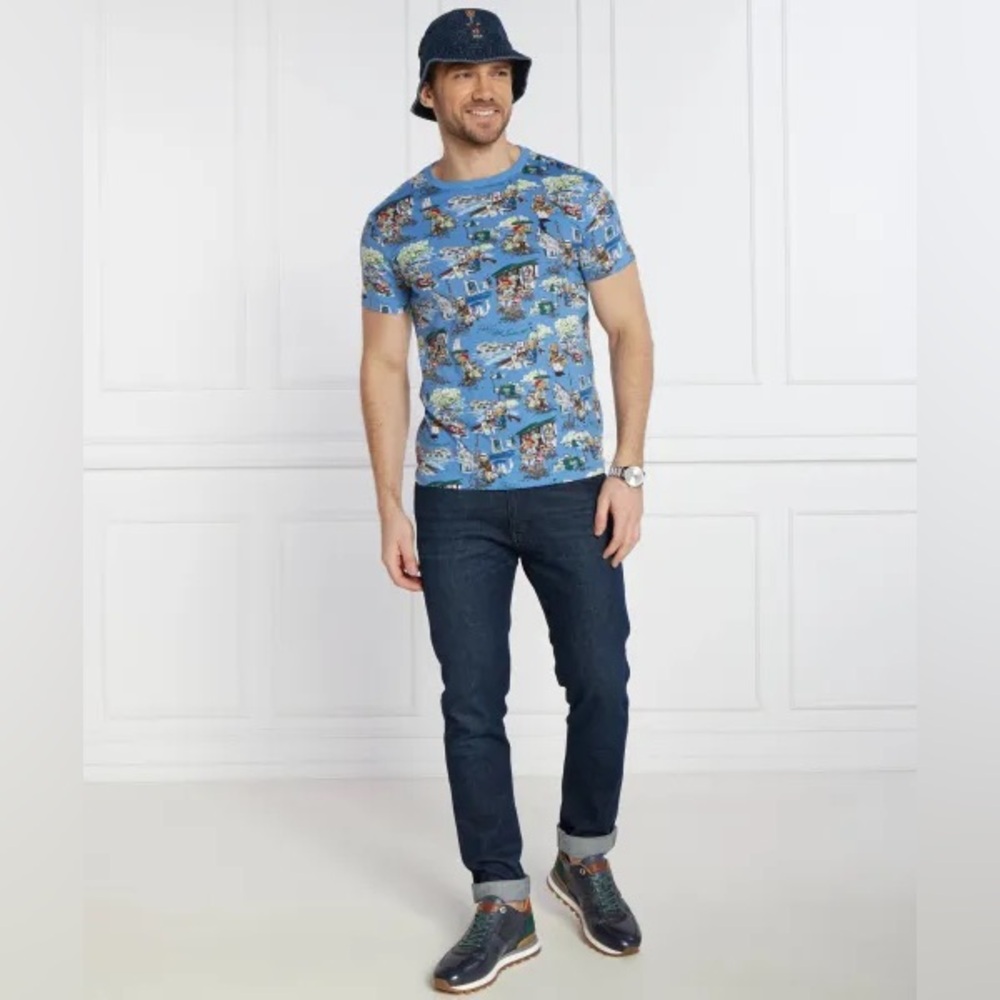 RALPH LAUREN Polo Bear Paris Print Tee Blue Size M - Picture 6 of 8